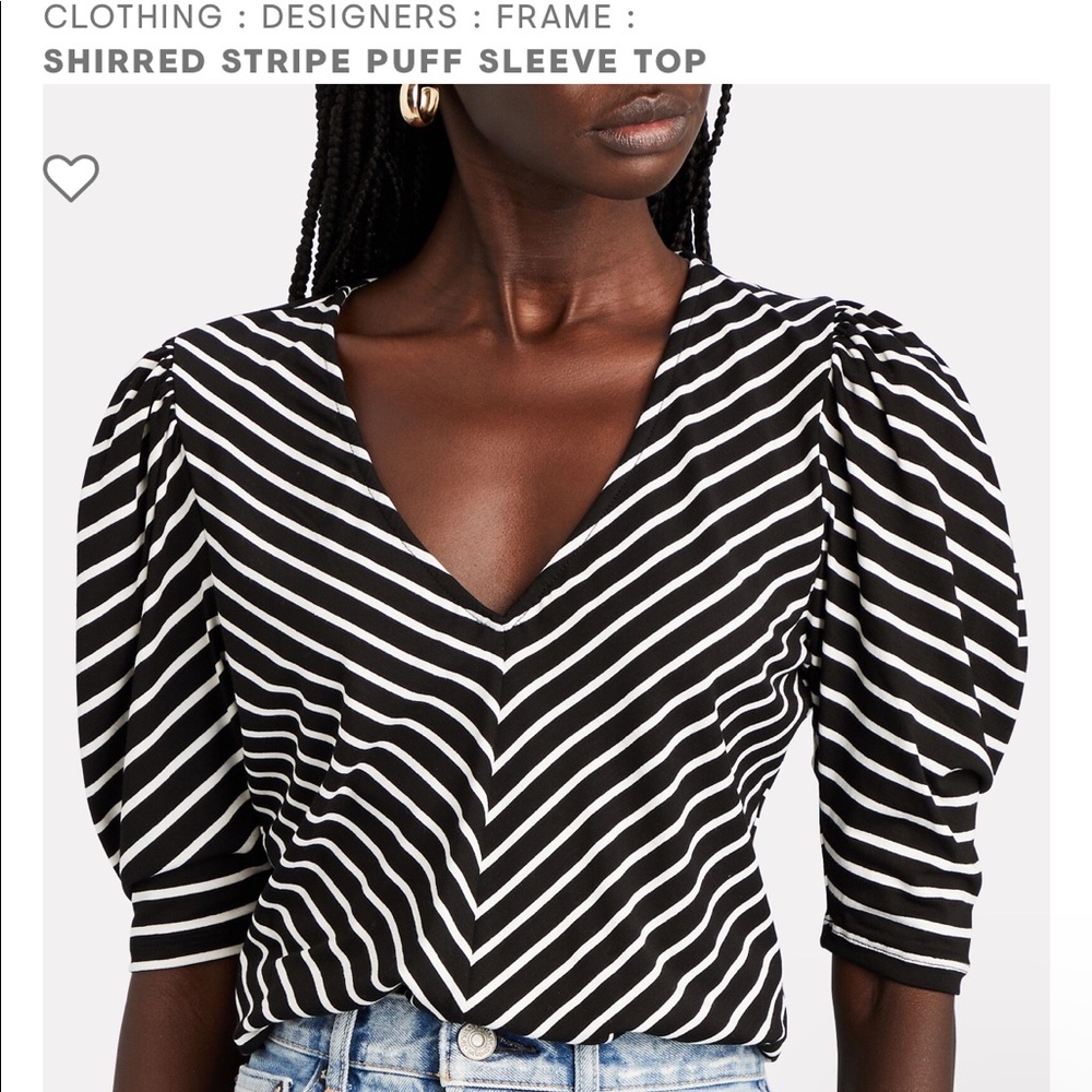 Frame Brand Shirred Stripe Puff Sleeve Top